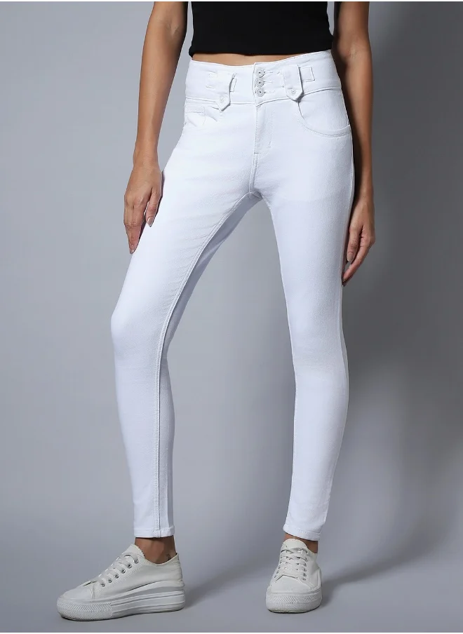 هاي ستار Women White Slim Fit High-Rise Clean Look Stretchable Jeans