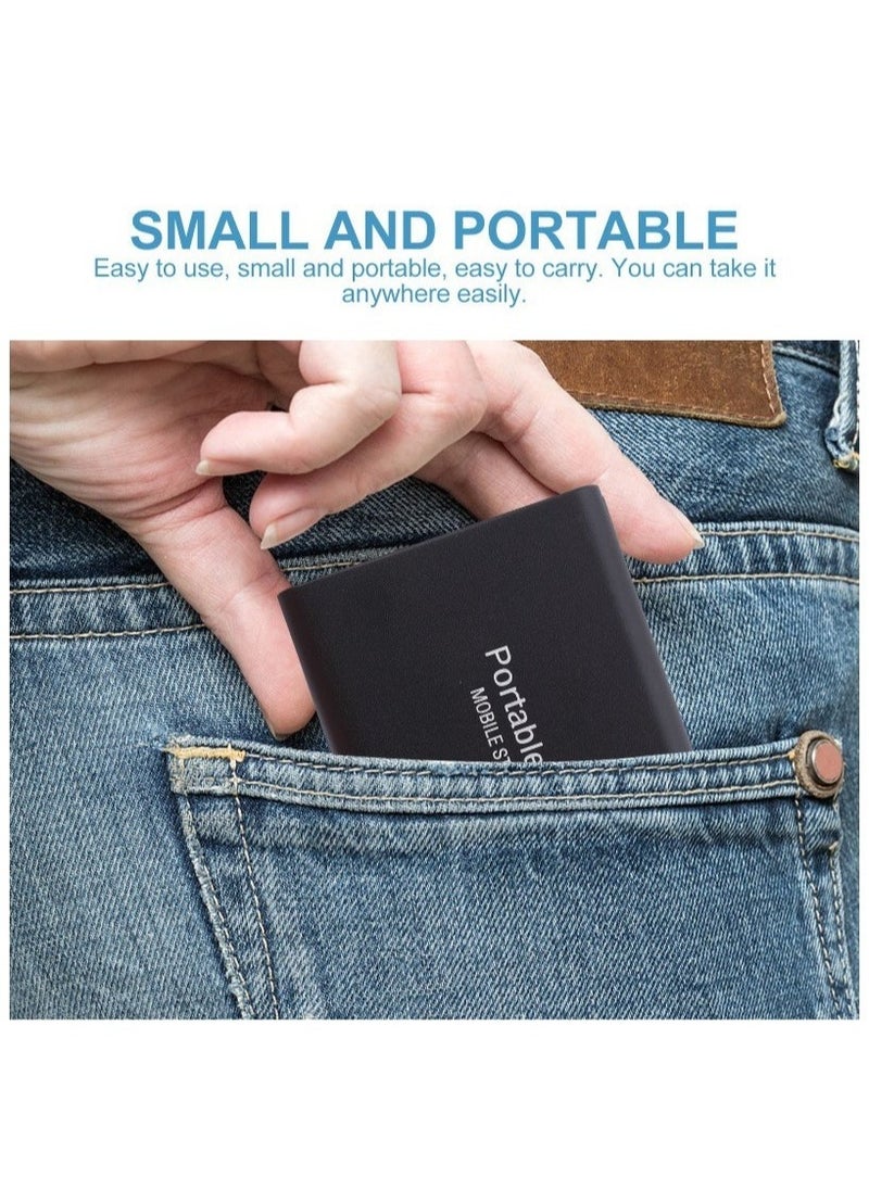 2TB Portable External Hard Drive, Mini SSD Hard Drives,Solid State External Drives,Computer Backup Drive,USB 3.1 to Type-C Support Data Storage Transfer for Windows XP PC Laptop and Mac(Black)