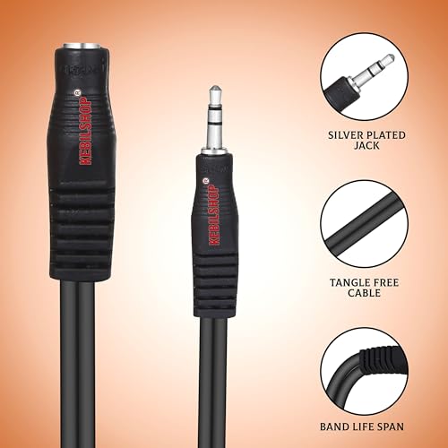 KEBILSHOP 3.5mm Male to Female Stereo Aux Extension Cable Compatible with Headphone, MobilePhone, Car Stereo, Home Theatre & More,Black,1pc Pack. (1.5 Meter) - Image 3