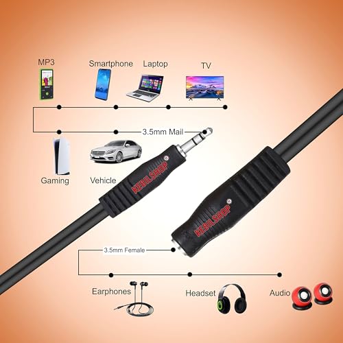 KEBILSHOP 3.5mm Male to Female Stereo Aux Extension Cable Compatible with Headphone, MobilePhone, Car Stereo, Home Theatre & More,Black,1pc Pack. (1.5 Meter) - Image 4