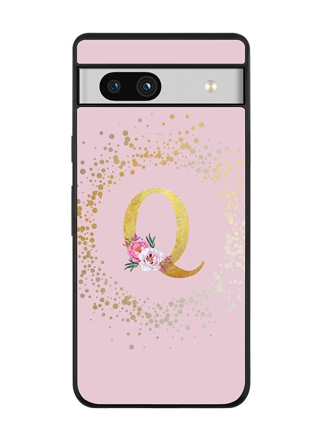 Stylizedd Rugged Black edge case for Google Pixel 7a 5G Slim fit Soft Case Flexible Rubber Edges Anti Drop TPU Cover -  Custom Monogram Initial Letter Floral Pattern Alphabet - Q  (Pink ) - Image 1