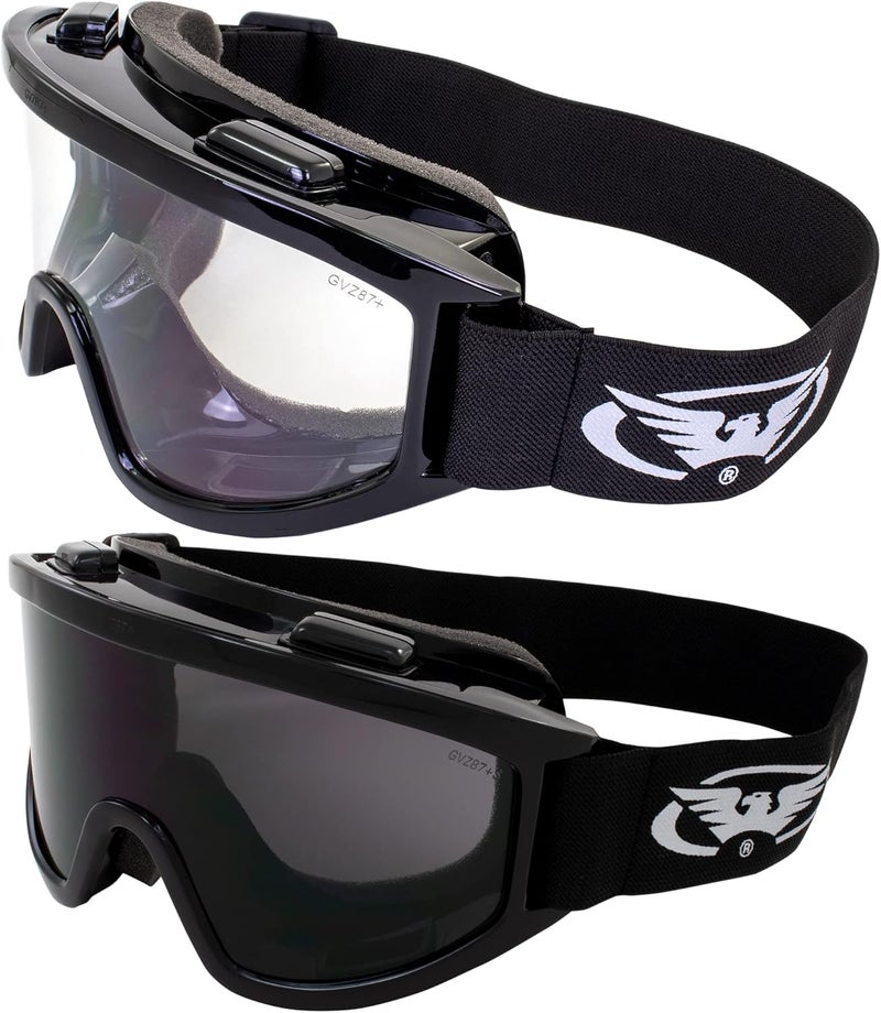 Global Vision Windshield Padded Motorcycle Riding Goggles with Clear & Smoke Lenses - Image 1