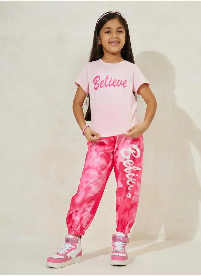 ستايلي Letter Printed T-Shirt & Tie-Dye Pants Set