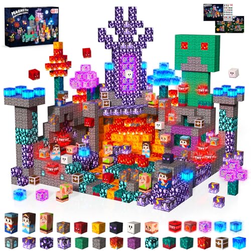 Magnetopia 150PCS Magnetic Blocks with Light up Blocks Magnetic Building Blocks for Kids Ages 4 5 6 7 8 9 10 Magnetic Light up Building Blocks STEM Sensory Learning Toys Birthday Gift for Kids Ages 3 - Image 1