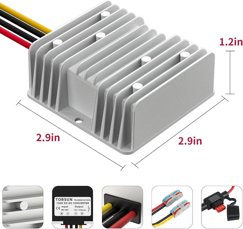 HOMELYLIFE 10A 120W Golf CART 24V 36V 48V to 12V Converter DC to DC Voltage Reducer Step Down Transformer Waterproof - Image 5