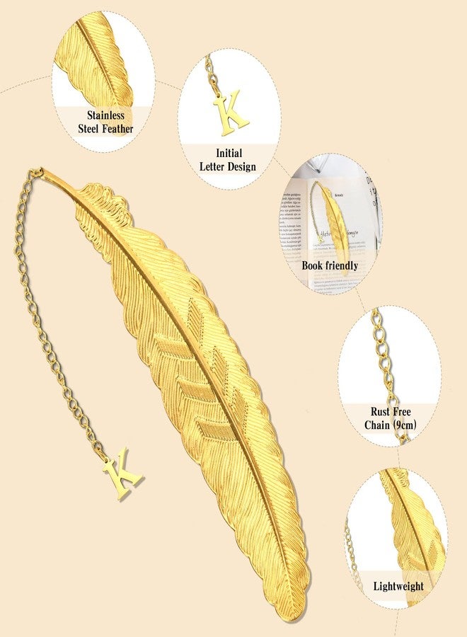 Fenreen Metal Bookmark Feather Bookmarks for Women Men Book Lovers Book Marks for Reading Women Initial Bookmark Gold K Teacher Appreciation Gifts Mothers Day Birthday Gifts for Reader Teacher Daughter Son - Image 4