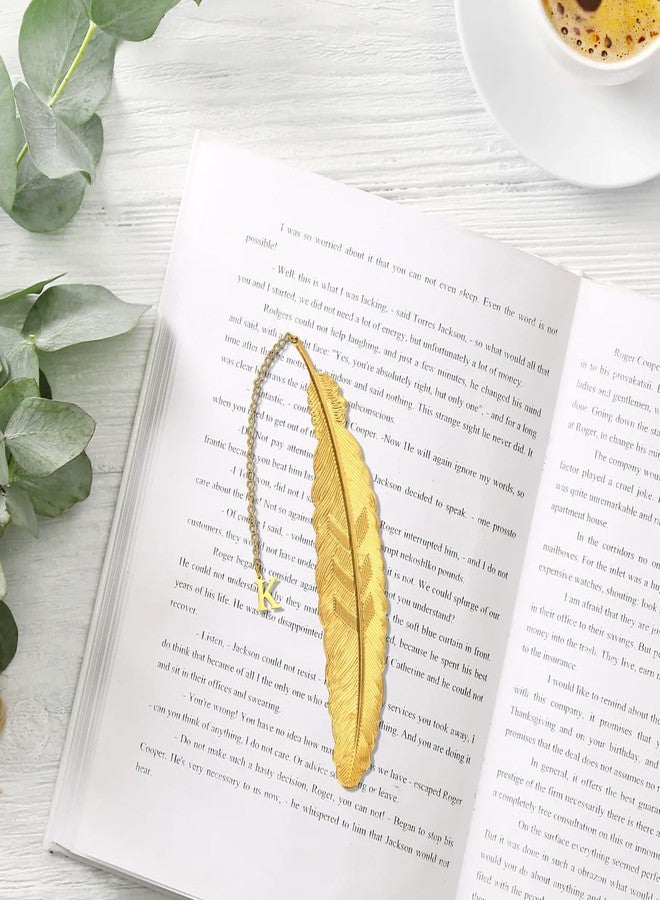 Fenreen Metal Bookmark Feather Bookmarks for Women Men Book Lovers Book Marks for Reading Women Initial Bookmark Gold K Teacher Appreciation Gifts Mothers Day Birthday Gifts for Reader Teacher Daughter Son - Image 2