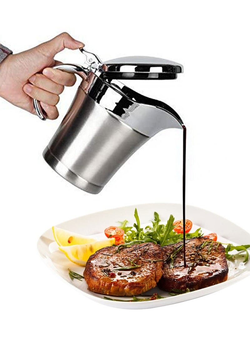 شو وو Gravy Pot, 450ml Boat Sauce Jug Stainless Steel Insulated Custard Serving for Gravy, Custard, Cream, - Image 2