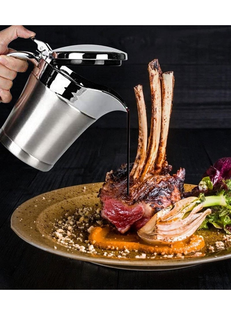شو وو Gravy Pot, 450ml Boat Sauce Jug Stainless Steel Insulated Custard Serving for Gravy, Custard, Cream, - Image 5