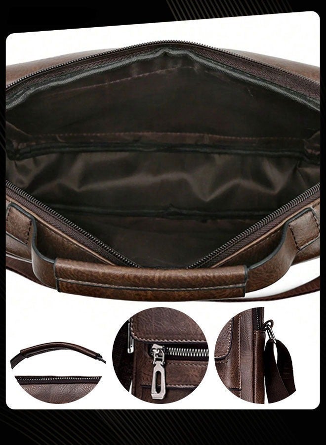 WEIXIER Men Retro Horizontal Shoulder Bag Portable Business Leather Waterproof and Wear Resistant Crossbody Bag with Adjustable Straps for Work Office Dark Brown - Image 3