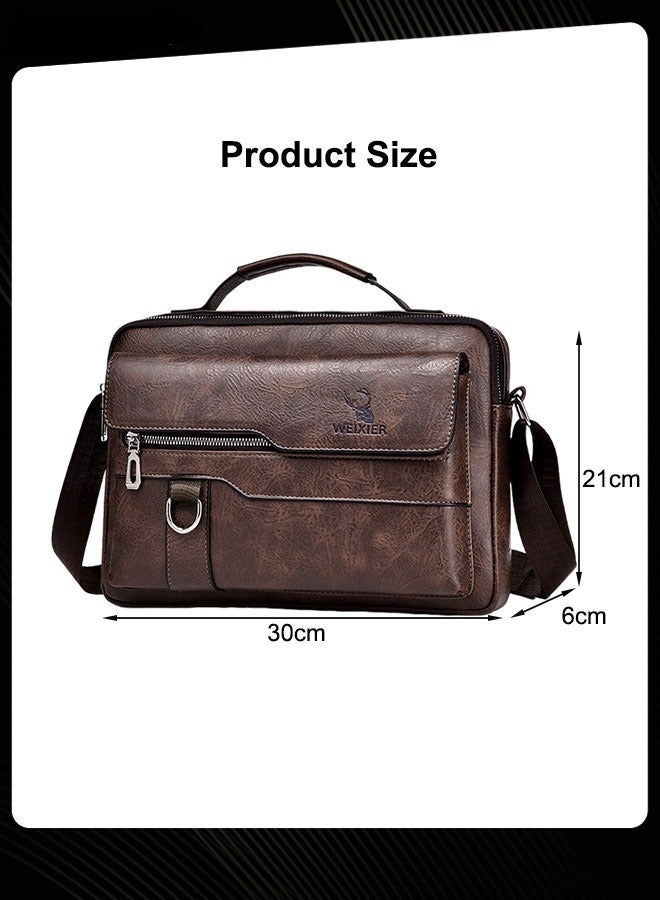 WEIXIER Men Retro Horizontal Shoulder Bag Portable Business Leather Waterproof and Wear Resistant Crossbody Bag with Adjustable Straps for Work Office Dark Brown - Image 4