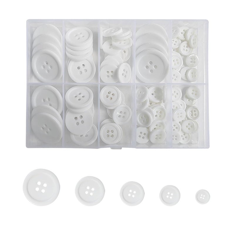 ZTEOFO 100 White Buttons  4Hole 5 Sizes  Shirt Buttons for Crafts  Sewing 