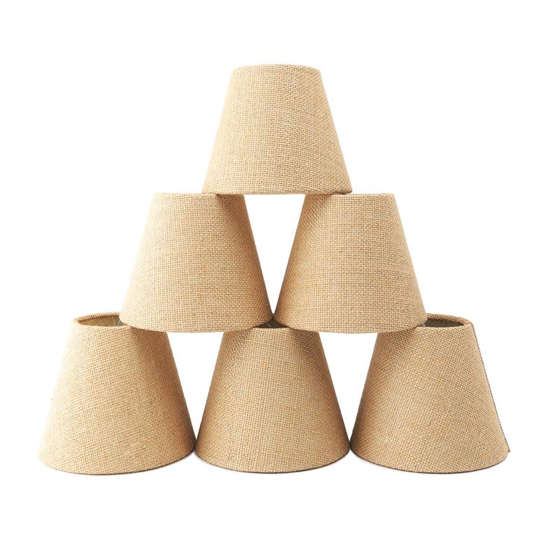 Eurus Home Small Lamp Shade Set of 6 Chandelier Shades 3" X 6" X 5" Burlap Lampshade Clip On Bulb Farmhouse Chandelier Shade  - Image 1