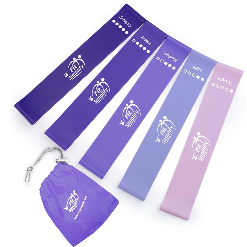Fit Simplify Resistance Loop Exercise Bands with Instruction Guide and Carry Bag, Set of 5 - Image 1