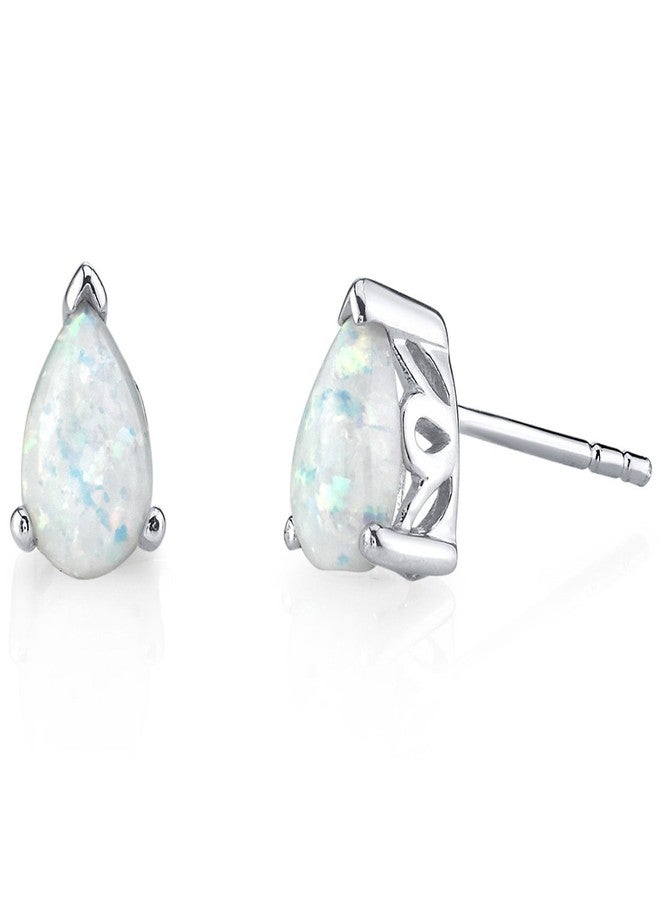 بيورا أقراط مرصعة بحجر أوبال أبيض صناعي من بيورا، مصنوعة من الفضة الإسترليني، على شكل دمعة كمثرى، 8 × 5 مم، 1.50 قيراط إجمالي، تصميم مزخرف، مشابك خلفية، أقراط حجر بخت شهر أكتوبر. - Image 1