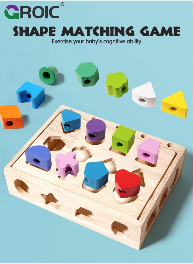 GROIC 3 in 1 Wooden Color Sorting Stacking Toys, Montessori Toys Geometric Shape Matching Game Wooden Beads Sequencing Toy Set Lacing Beads Stem Fine Motor Skills for Toddlers  - Image 5