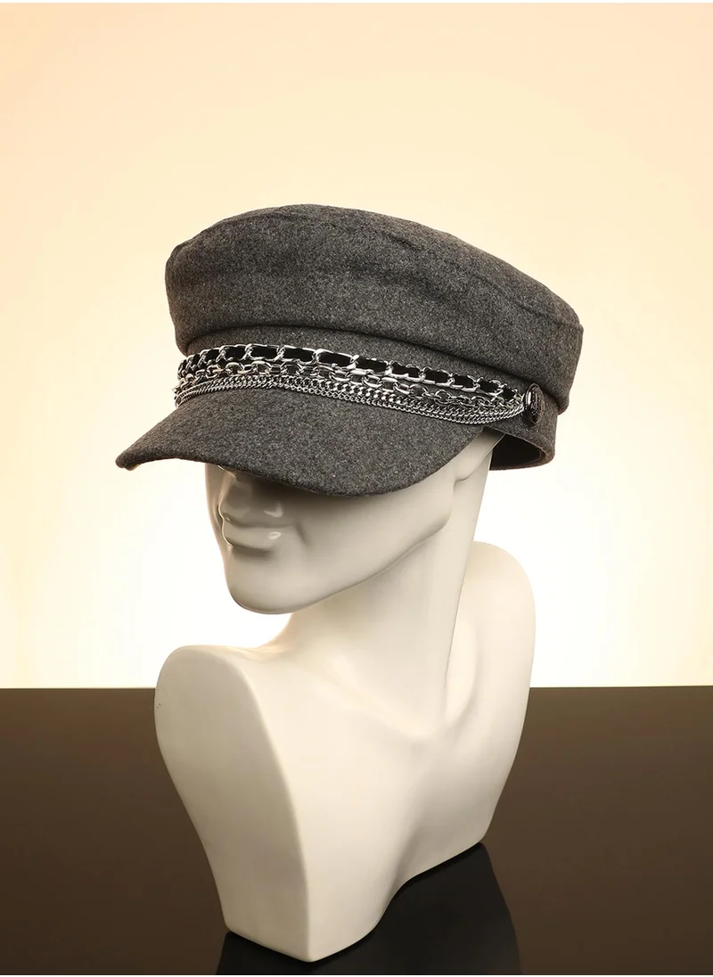صوص هاوت Chain-Lined Bakerboy Cap - Charcoal Grey