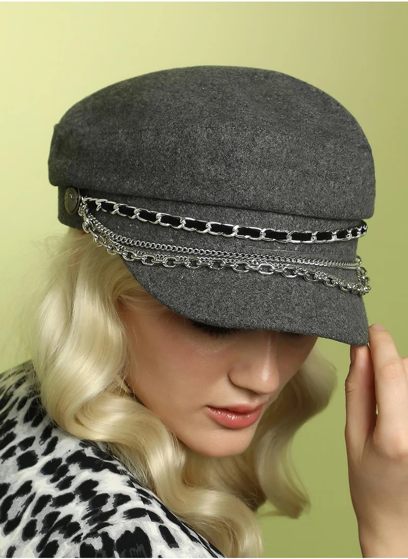 صوص هاوت Chain-Lined Bakerboy Cap - Charcoal Grey