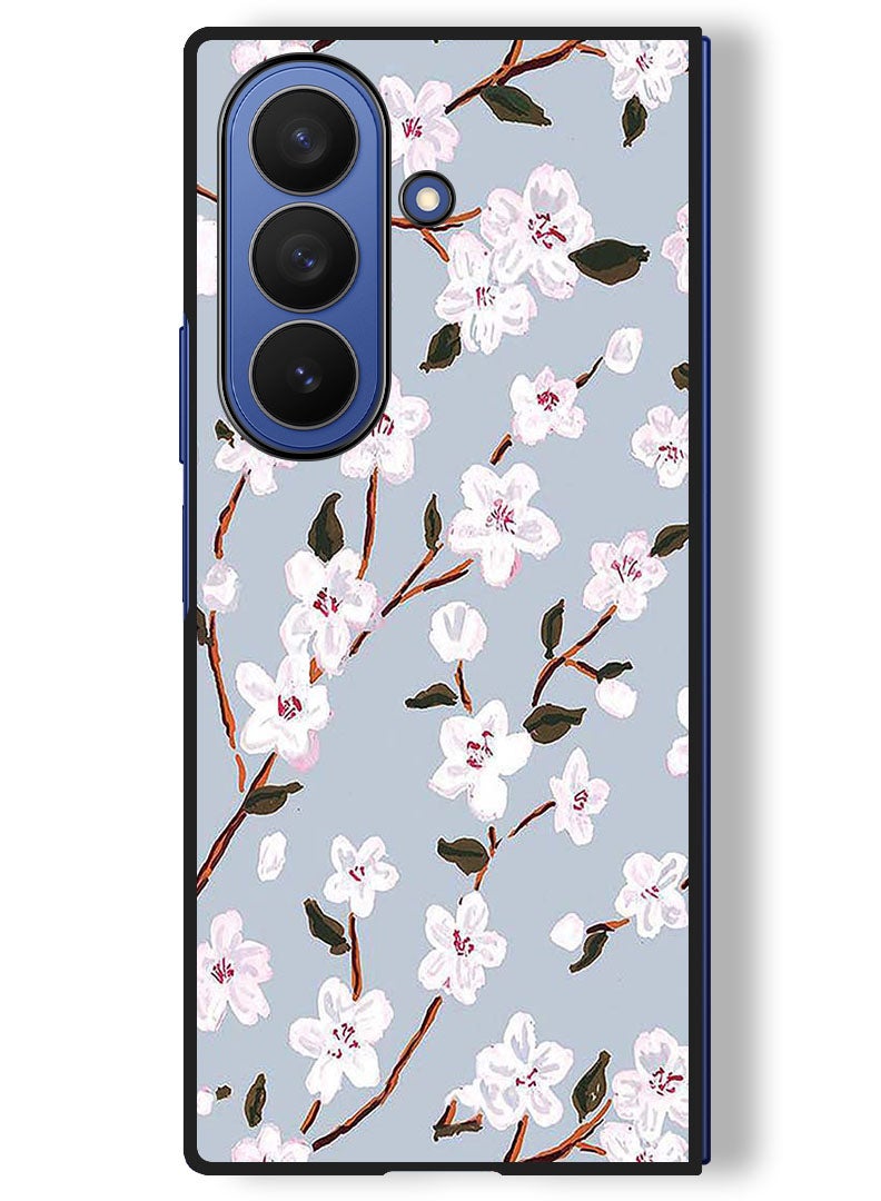 Theodor Case Compatible with Samsung Galaxy Z Fold 7 - 8 Inch Protection Shockproof Bumper Cover White Flower - Image 1