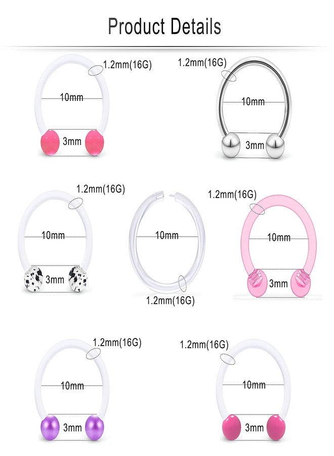 Cisyozi 16G Clear Plastic Septum Rings Jewelry Flexible Silicone Horseshoes Septum Nose Eyebrow Smiley Lip Ring Hoop Cartilage Helix Rook Daith EarringS Piercing Jewelry Retianer Women Men Work Sport - Image 5