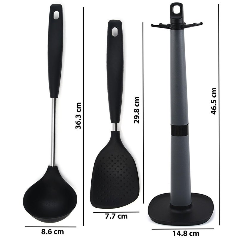 P Plus Fire P Plus Fire Dosa Ladle Steel Soup Ladle Kadchi Stainless Steel Non Stick Ladle Rice Spatula Flatware Rice Scooper Service Spoon Ladle Holder for Kitchen Spatula HolderSet of 3 Black  - Image 2