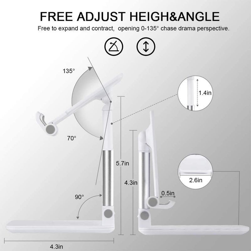 Dyazo Telescopic Multi-Angle Adjustable Foldable Phone Stand, Anti-Slip Scratch-Resistant, Universal for Samsung, iPhone, Xiaomi, Oppo, Vivo - White - Image 4