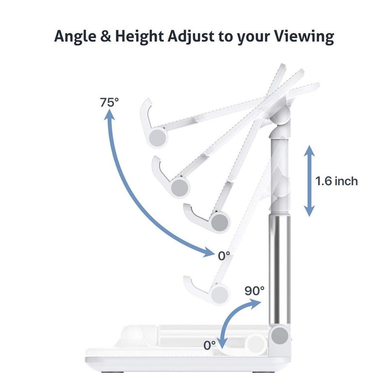 Dyazo Telescopic Multi-Angle Adjustable Foldable Phone Stand, Anti-Slip Scratch-Resistant, Universal for Samsung, iPhone, Xiaomi, Oppo, Vivo - White - Image 2