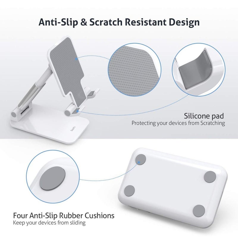 Dyazo Telescopic Multi-Angle Adjustable Foldable Phone Stand, Anti-Slip Scratch-Resistant, Universal for Samsung, iPhone, Xiaomi, Oppo, Vivo - White - Image 3