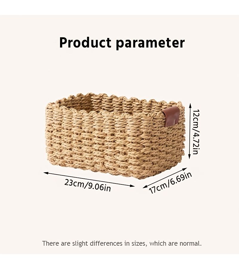 Small Woven Storage Basket With Handles And Lid For Organizing - Image 2