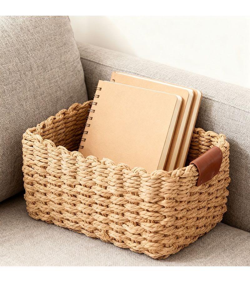 Small Woven Storage Basket With Handles And Lid For Organizing - Image 4