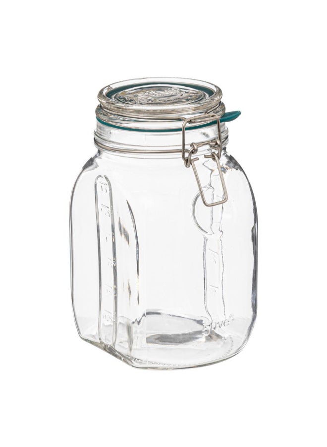 Five Simply Smart Jarro Glass Jar with Clip Closure Clear and Green 1.5 L 189556 - Image 1
