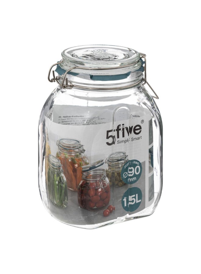Five Simply Smart Jarro Glass Jar with Clip Closure Clear and Green 1.5 L 189556 - Image 4