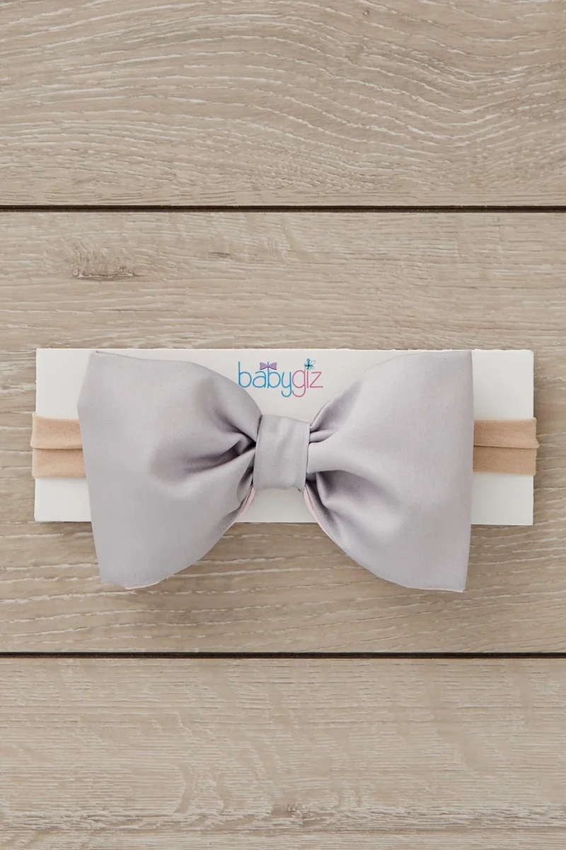 Babygiz Handmade Big Bow Natural Cotton Baby Kids Girls Hair Band Cool Light Gray