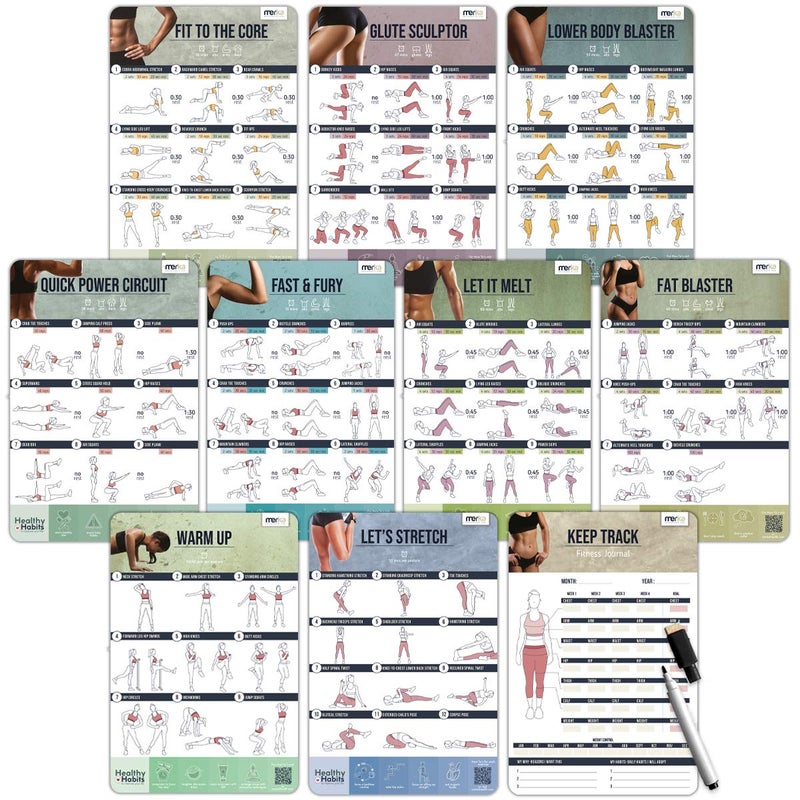 merka Workout Charts for Women - 11.8 x 17.7 in Multicolor Waterproof Laminated - Exercise Posters for Home Workouts - Pilates Wall Guide & Exercise Tracker - Image 1