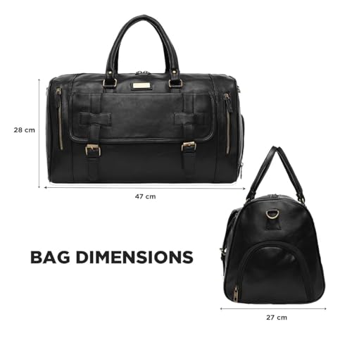 Handcuffs Duffle Bag PU Leather Weekender Travel Duffel with Separate Shoe Compartment & Removable Shoulder Strap for Men & Women | Holiday Bags | Luggage Duffles (Black) - Image 5