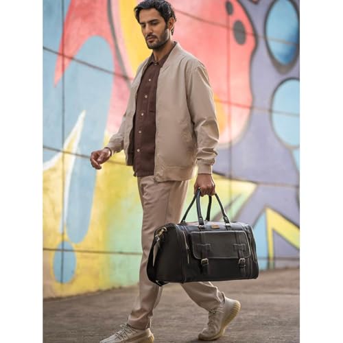 Handcuffs Duffle Bag PU Leather Weekender Travel Duffel with Separate Shoe Compartment & Removable Shoulder Strap for Men & Women | Holiday Bags | Luggage Duffles (Black) - Image 2