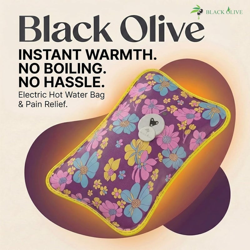Black Olive 's Hot Water Bag Electric Heating Pad Hot Bags for Pain Relief Heating Bag Hot Pack Water Bag for Pain Relief Hot Bag for Back Pain Relief Men & Women with Charging Cord (Multicolor) - Image 2