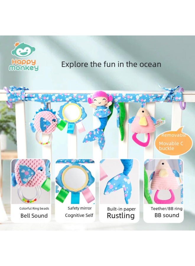 Happy Monkey Baby Lathe Ornaments Stroller Pendant Newborn Early Education Plush Soothing Toy-Color:Soft Crossbar-Forest