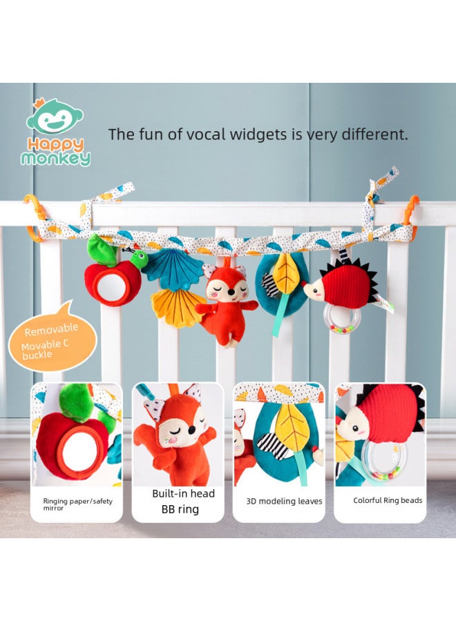Happy Monkey Baby Lathe Ornaments Stroller Pendant Newborn Early Education Plush Soothing Toy-Color:Soft Crossbar-Forest