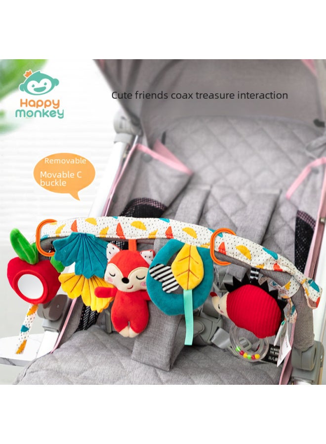 Happy Monkey Baby Lathe Ornaments Stroller Pendant Newborn Early Education Plush Soothing Toy-Color:Soft Crossbar-Forest
