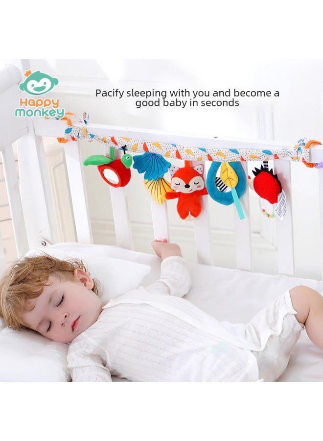 Happy Monkey Baby Lathe Ornaments Stroller Pendant Newborn Early Education Plush Soothing Toy-Color:Soft Crossbar-Forest