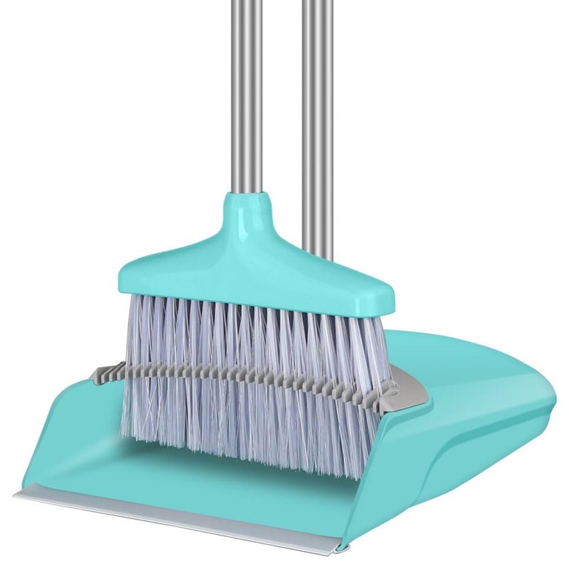 FGY Broom and Dustpan Set Stand Up Broom and Dust Pan Combo for Dog Cat Pets Home Use Blue