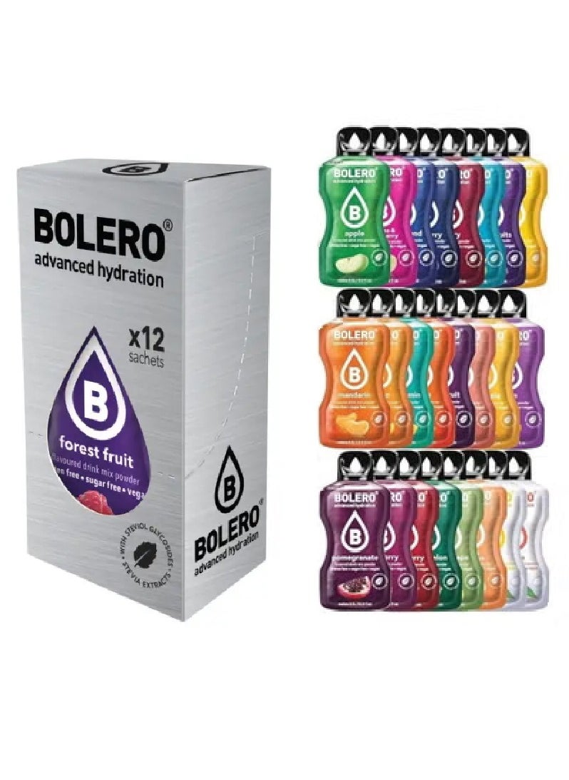 bolero - Advanced Hydration Drink Packets Classic Sachets Sugar Free Water Flavoring Packets Calorie Free Powder Drink 12 X 3 Gm Sachets Mix Flavour - Image 1
