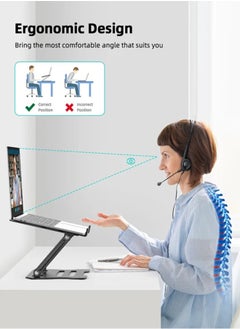 APEX Laptop Tablet Stand, Universal Adjustable Carbon Steel Laptop Computer Stand, Ergonomic Foldable Portable Desktop Tray Cooling Holder Compatible with 10''-15.6'' Devices(Silver)  - Image 2