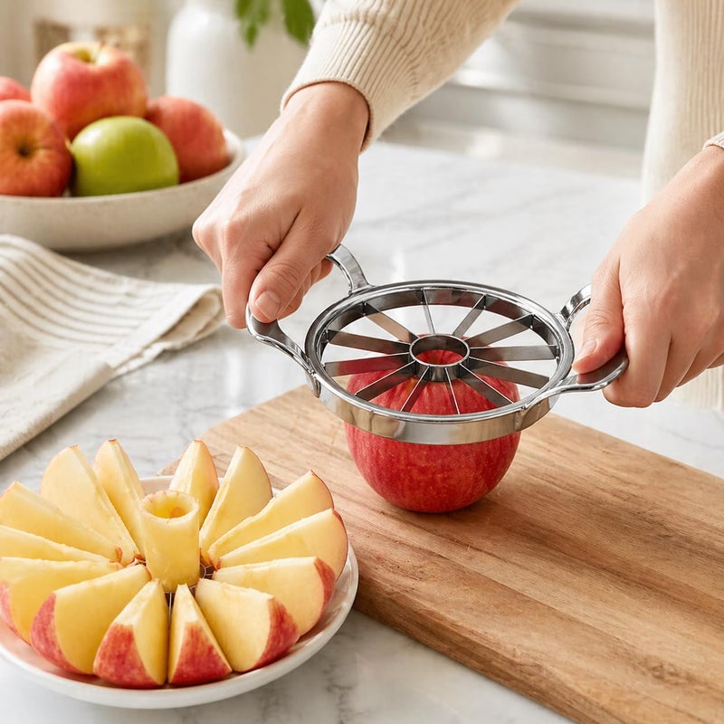 Apple Slicer and Corer, 12-Slice Stainless Steel Fruit Divider with Metal Blades and Easy-Grip Handles for Apples and Pears, Manual Kitchen Cutting Tool, XE-47 - Image 1