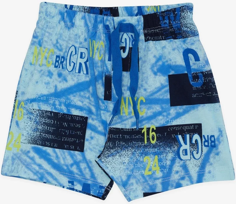 Breeze Girls & Boys Baby Boy Shorts with Lace Accessory, Text Print, 9 Months - 3 Years, Blue