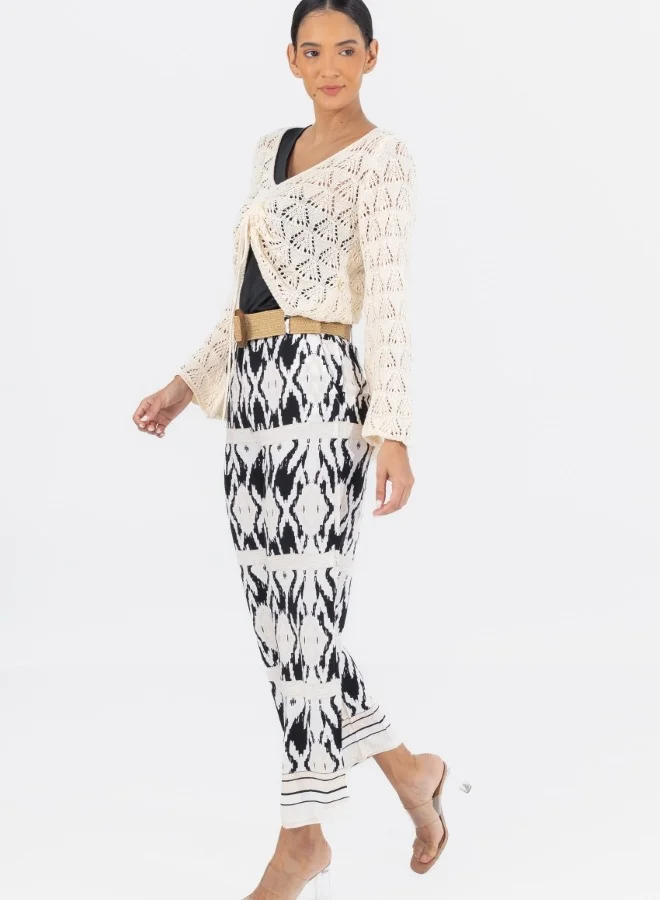 هايليز Crochet Knit Sweater - V-Neck Drawstring Pullover