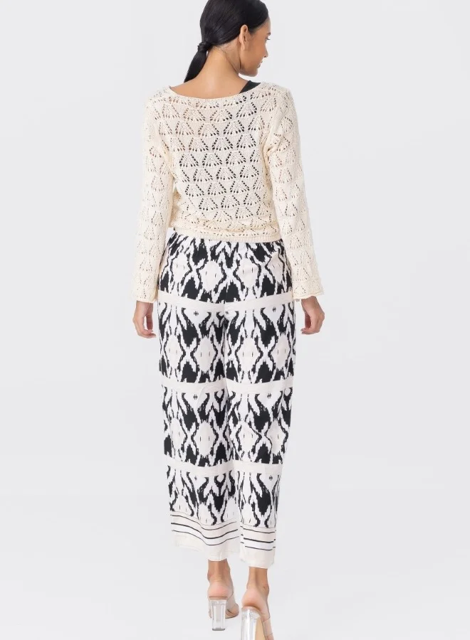 هايليز Crochet Knit Sweater - V-Neck Drawstring Pullover