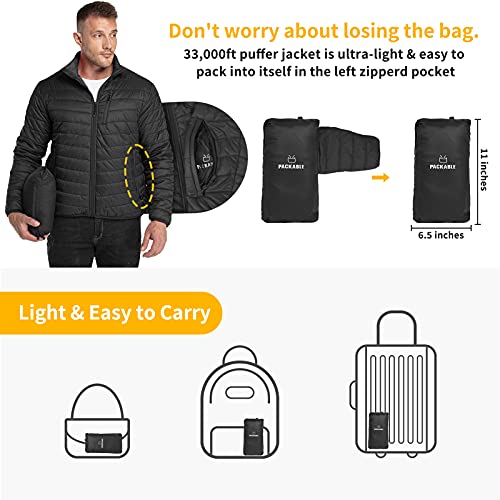 33,000ft Men's Lightweight Packable Insulated Puffer Winter Jacket, Water-Resistant Warm Quilted Down Alternative Puffy Coat - Image 2