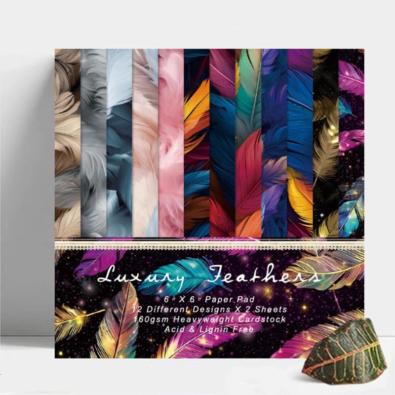 DESEACO Feather Themed Scrapbook Paper Pad 6x6 inches, Single-Sided Boohoo Designs Printe Decorative Paper Sheets For Craft, Home Decor and Parties-24 - Image 1